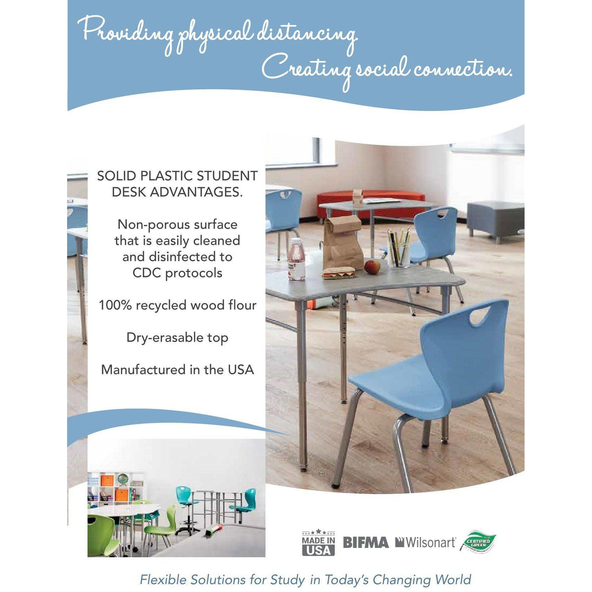 Kaleidoscope Collaborative Learning Adjustable Height Trapezoid 6 Desk with Solid Plastic Top