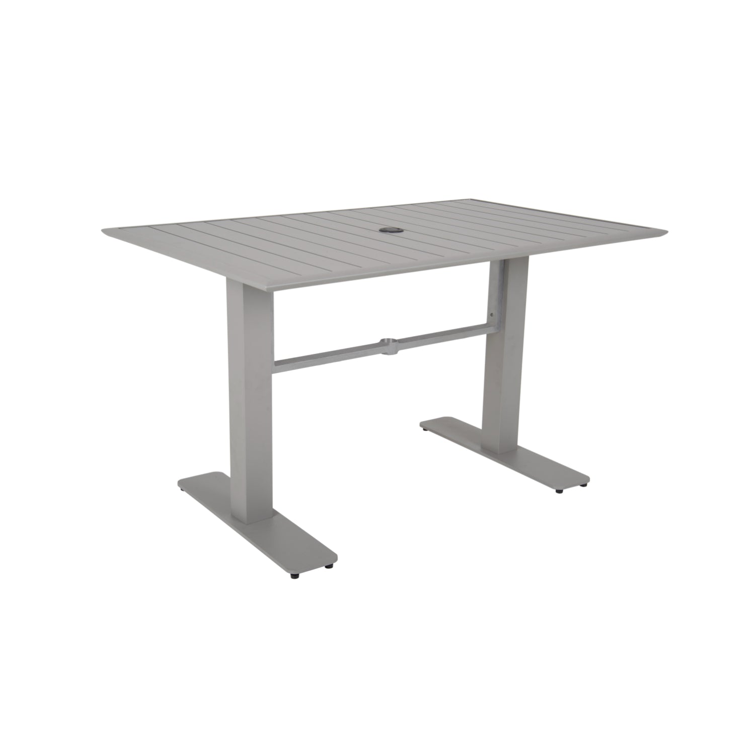 South Beach Collection Outdoor/Indoor 32" x 48" Titanium Silver Aluminum Dining Height Table with Umbrella Hole
