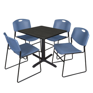 Cain Square Breakroom Table and Chair Package, Cain 30" Square X-Base Breakroom Table with 4 Zeng Stack Chairs