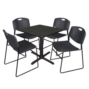 Cain Square Breakroom Table and Chair Package, Cain 30" Square X-Base Breakroom Table with 4 Zeng Stack Chairs