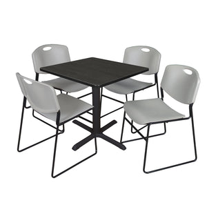 Cain Square Breakroom Table and Chair Package, Cain 30" Square X-Base Breakroom Table with 4 Zeng Stack Chairs