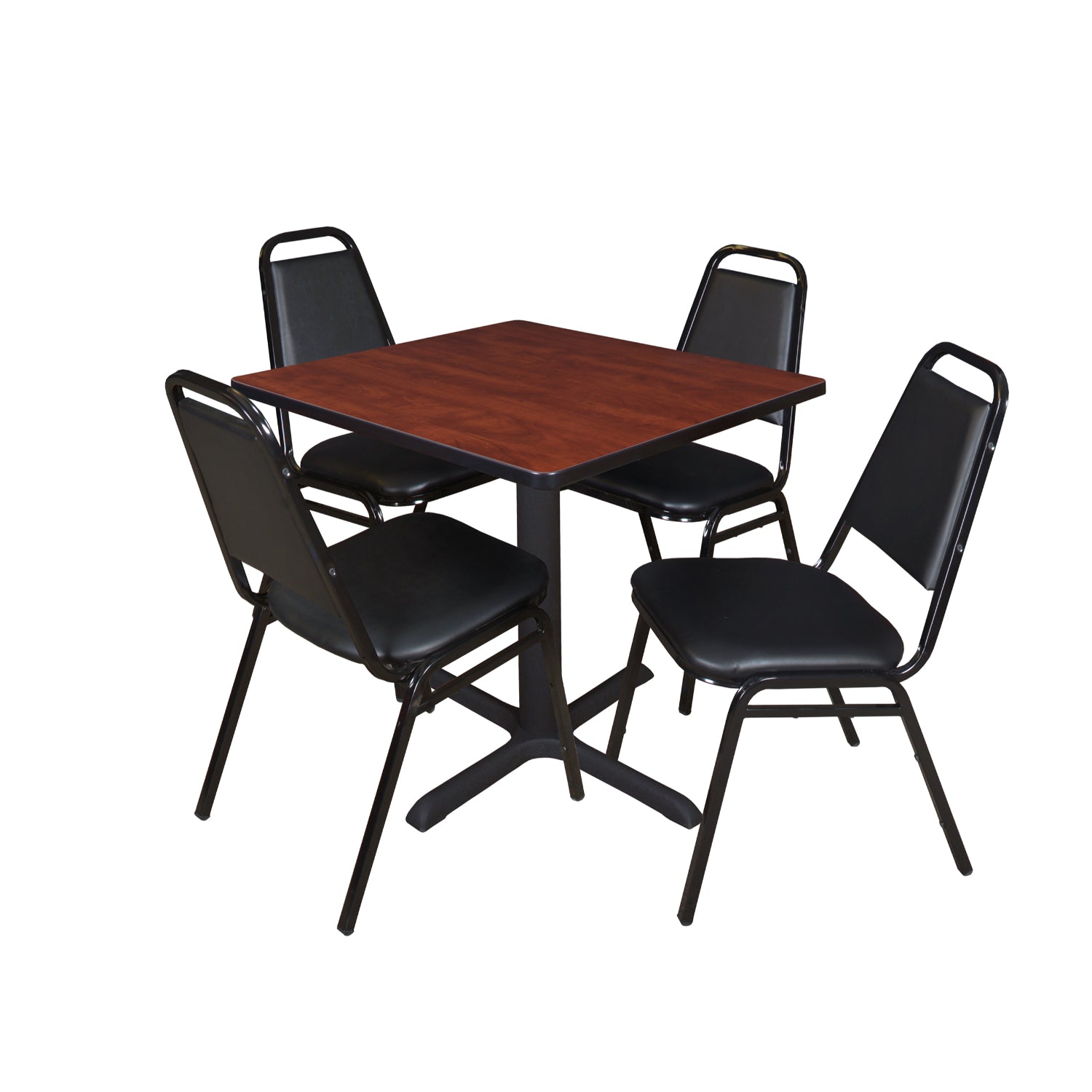 Cain Square Breakroom Table and Chair Package, Cain 30" Square X-Base Breakroom Table with 4 Restaurant Stack Chairs