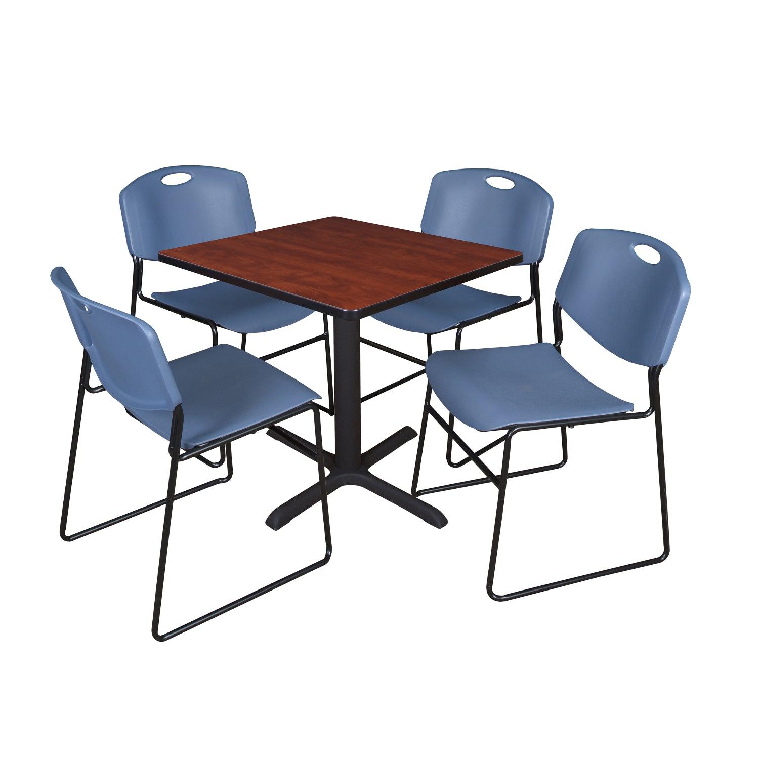 Cain Square Breakroom Table and Chair Package, Cain 30" Square X-Base Breakroom Table with 4 Zeng Stack Chairs