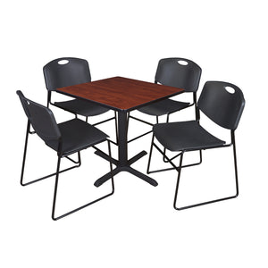 Cain Square Breakroom Table and Chair Package, Cain 30" Square X-Base Breakroom Table with 4 Zeng Stack Chairs