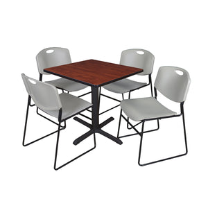 Cain Square Breakroom Table and Chair Package, Cain 30" Square X-Base Breakroom Table with 4 Zeng Stack Chairs