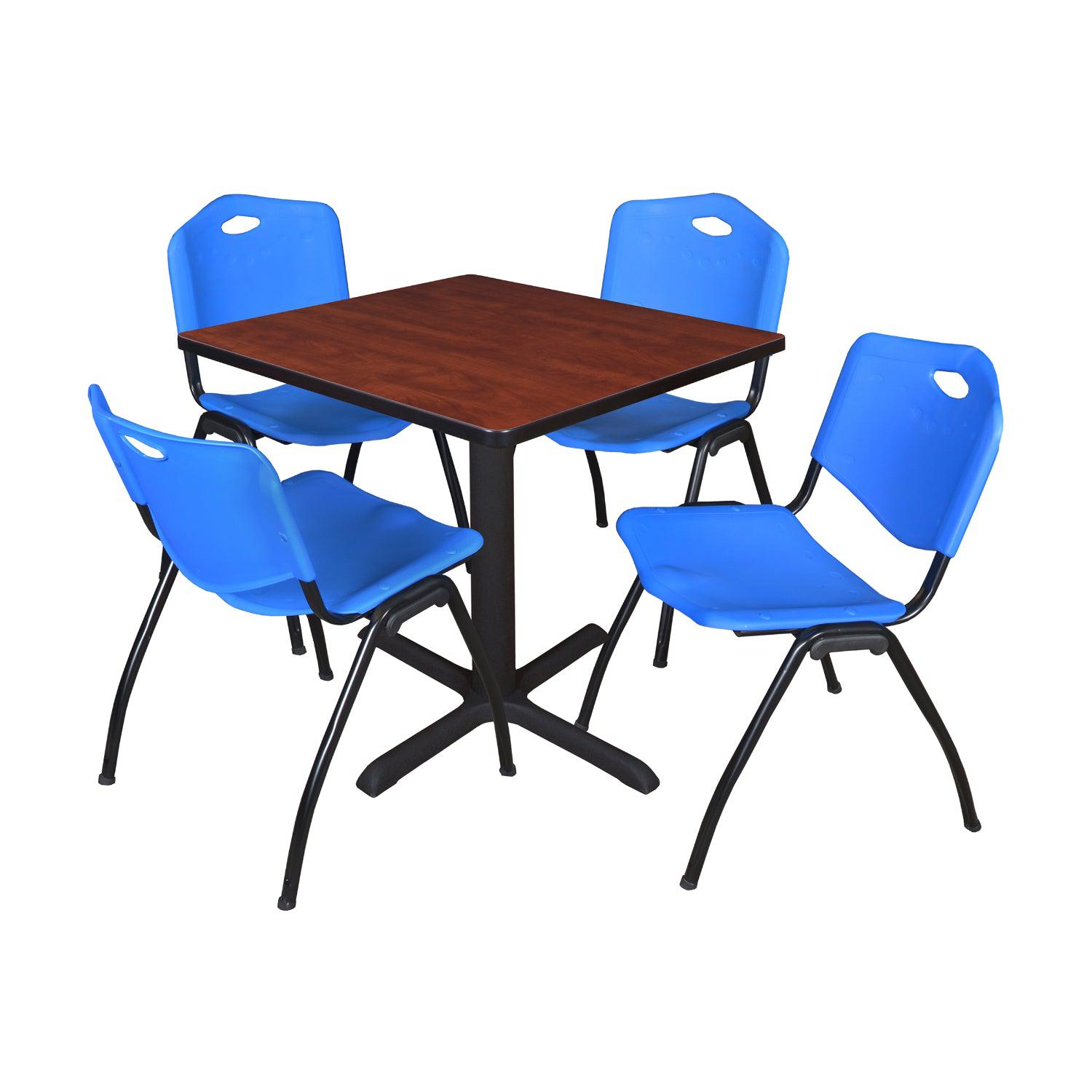 Cain Square Breakroom Table and Chair Package, Cain 30" Square X-Base Breakroom Table with 4 "M" Stack Chairs