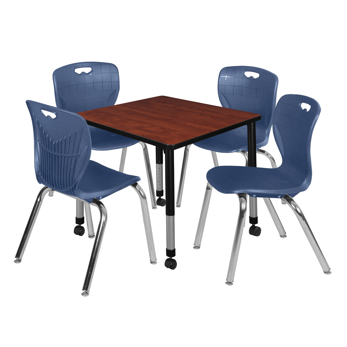 Kee Classroom Table and Chair Package, Kee 30" Square Mobile Adjustable Height Table with 4 Andy 18" Stack Chairs