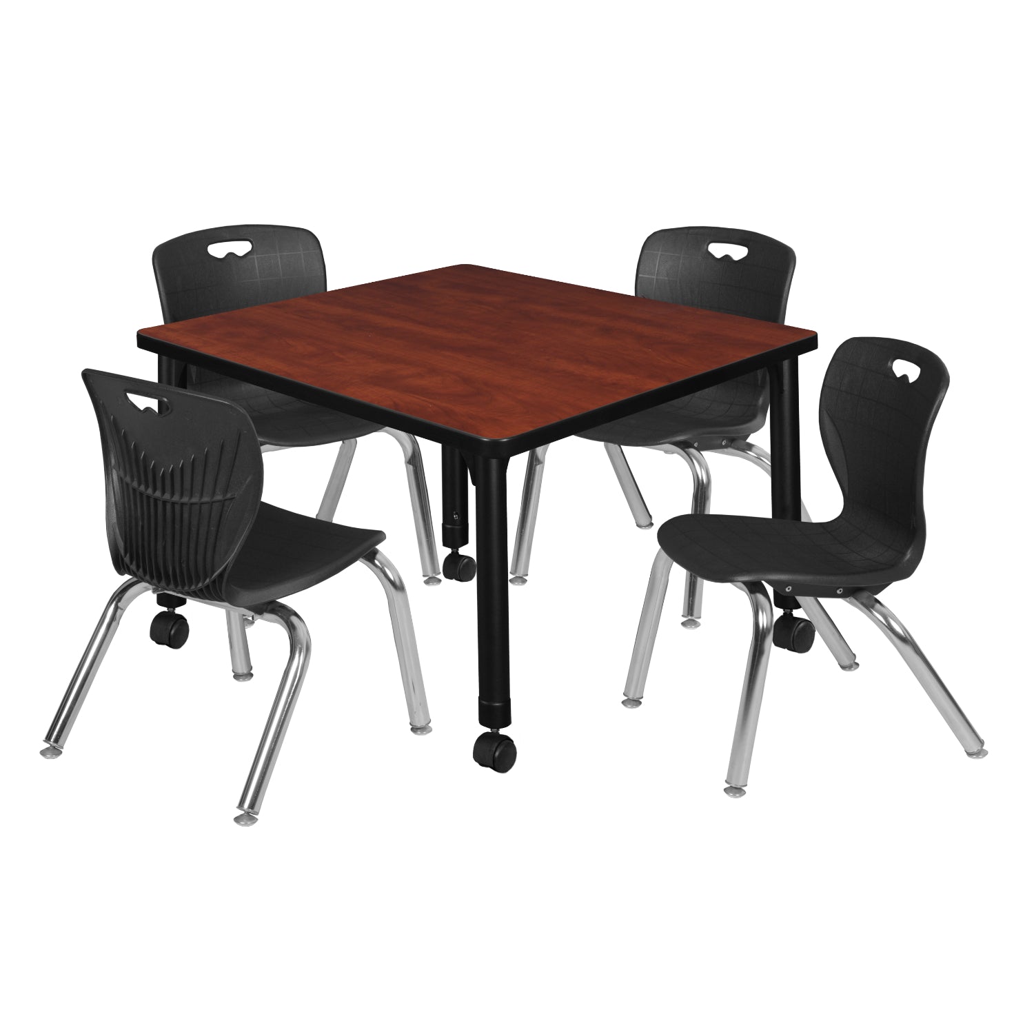 Kee Classroom Table and Chair Package, Kee 30" Square Mobile Adjustable Height Table with 4 Andy 12" Stack Chairs