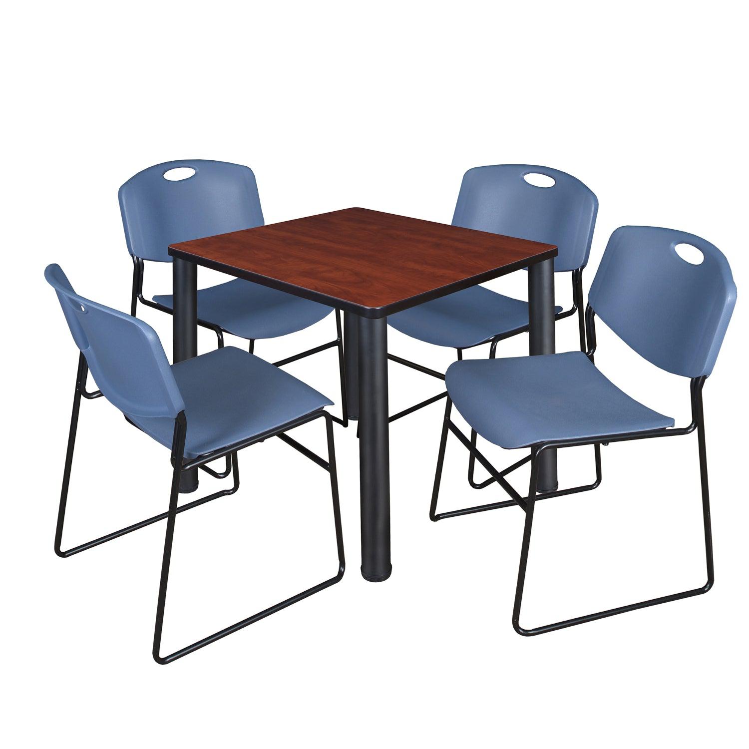 Kee Square Breakroom Table and Chair Package, Kee 30" Square Post-Leg Breakroom Table with 4 Zeng Stack Chairs