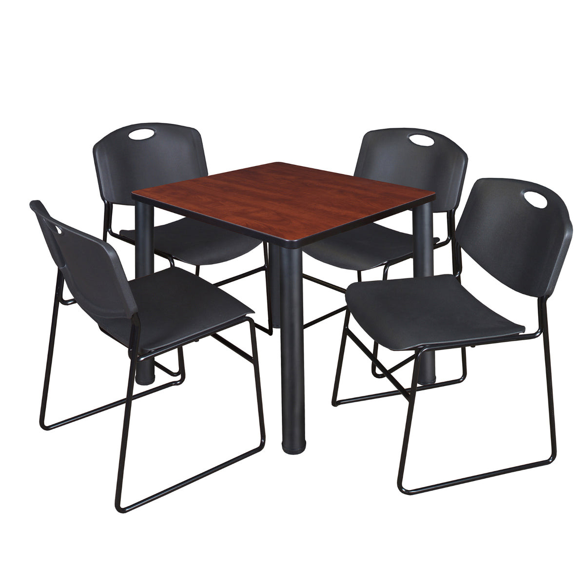 Kee Square Breakroom Table and Chair Package, Kee 30" Square Post-Leg Breakroom Table with 4 Zeng Stack Chairs