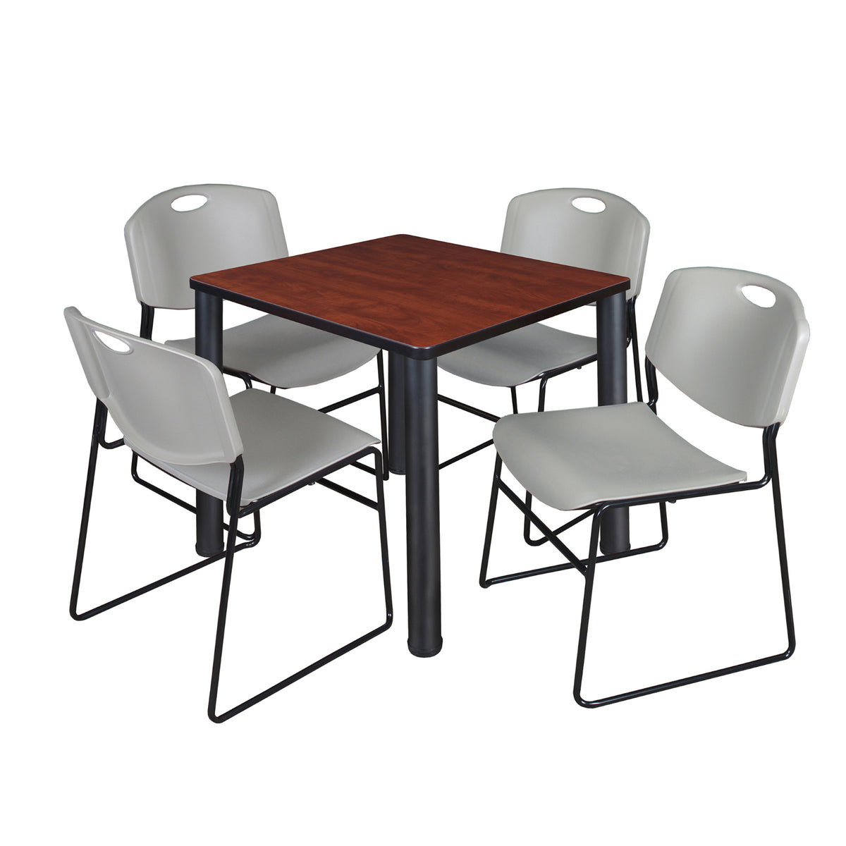 Kee Square Breakroom Table and Chair Package, Kee 30" Square Post-Leg Breakroom Table with 4 Zeng Stack Chairs