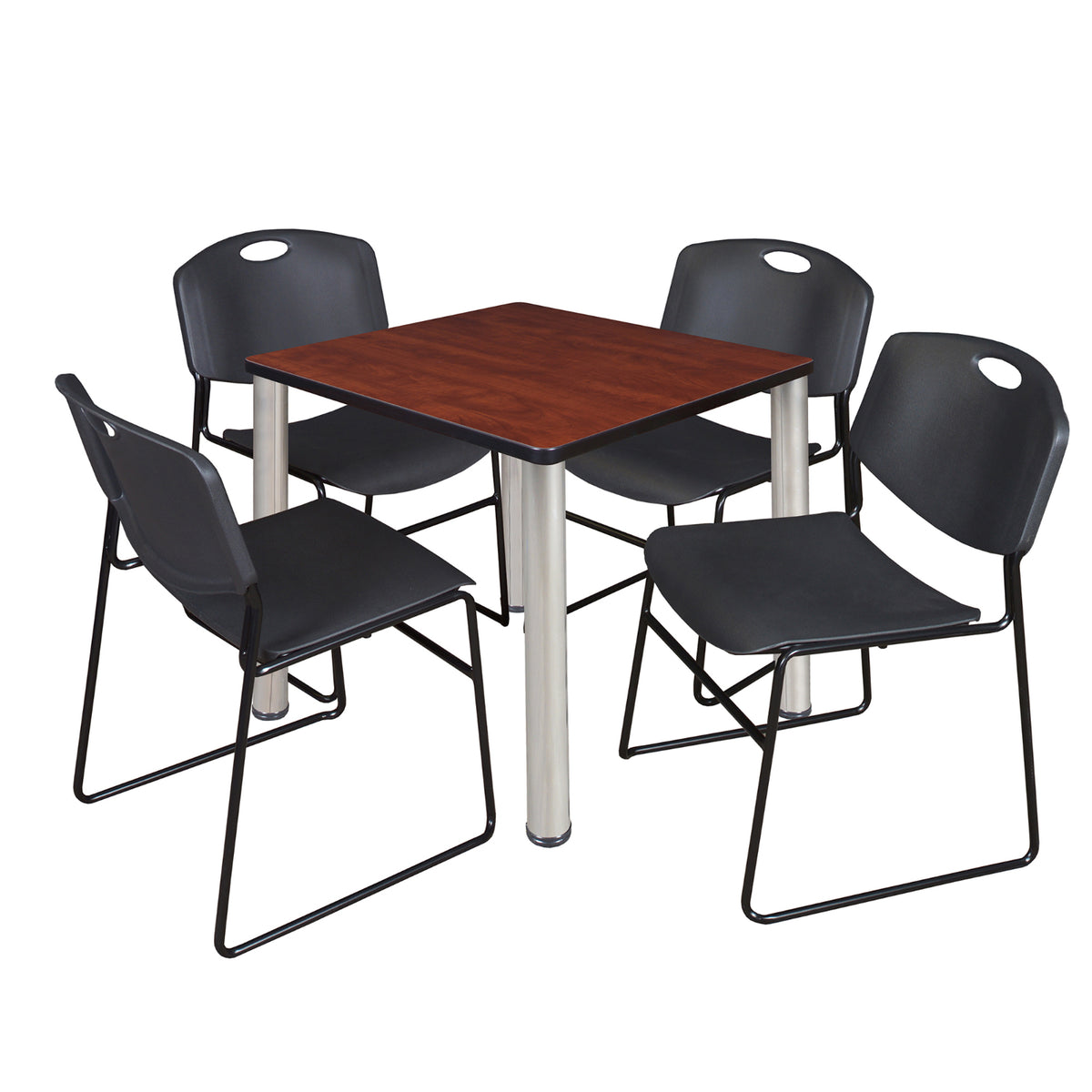 Kee Square Breakroom Table and Chair Package, Kee 30" Square Post-Leg Breakroom Table with 4 Zeng Stack Chairs