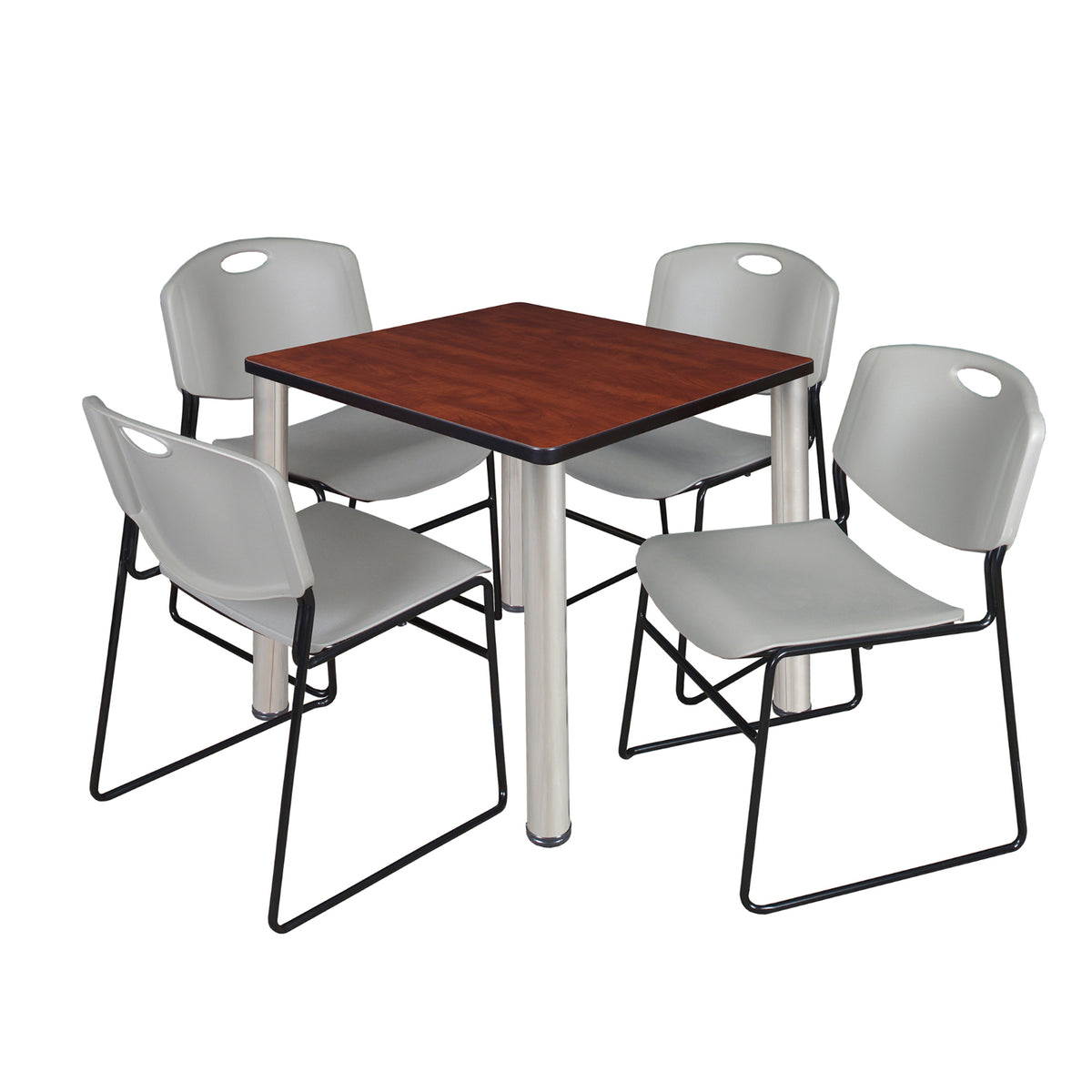 Kee Square Breakroom Table and Chair Package, Kee 30" Square Post-Leg Breakroom Table with 4 Zeng Stack Chairs