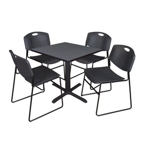 Cain Square Breakroom Table and Chair Package, Cain 30" Square X-Base Breakroom Table with 4 Zeng Stack Chairs