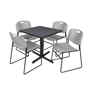 Cain Square Breakroom Table and Chair Package, Cain 30" Square X-Base Breakroom Table with 4 Zeng Stack Chairs