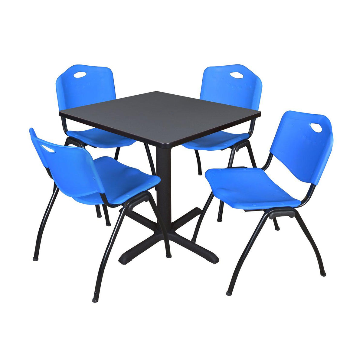 Cain Square Breakroom Table and Chair Package, Cain 30" Square X-Base Breakroom Table with 4 "M" Stack Chairs
