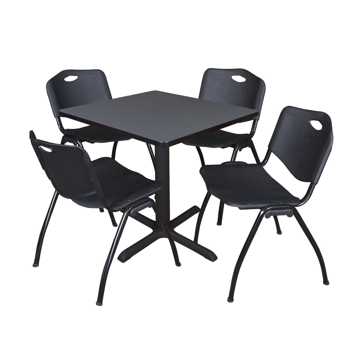 Cain Square Breakroom Table and Chair Package, Cain 30" Square X-Base Breakroom Table with 4 "M" Stack Chairs
