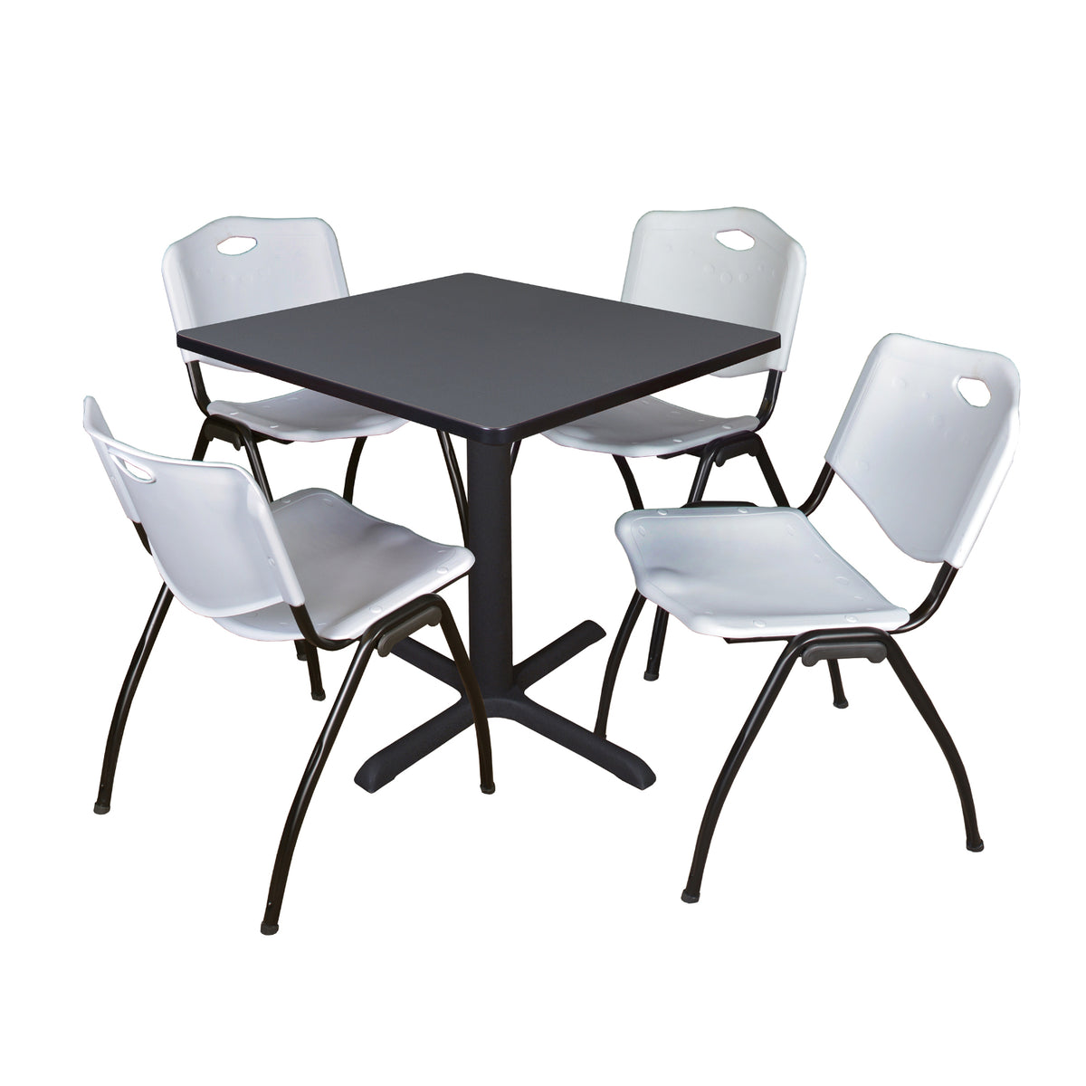 Cain Square Breakroom Table and Chair Package, Cain 30" Square X-Base Breakroom Table with 4 "M" Stack Chairs