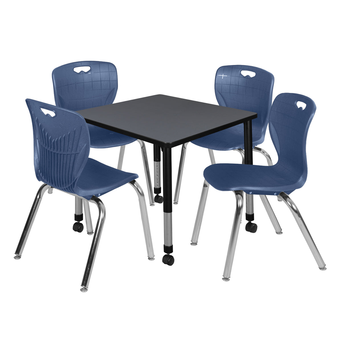 Kee Classroom Table and Chair Package, Kee 30" Square Mobile Adjustable Height Table with 4 Andy 18" Stack Chairs