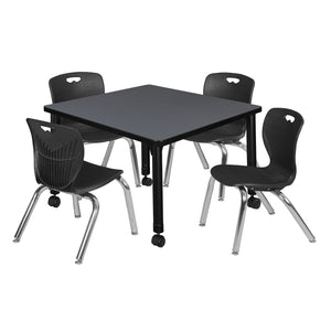 Kee Classroom Table and Chair Package, Kee 30" Square Mobile Adjustable Height Table with 4 Andy 12" Stack Chairs