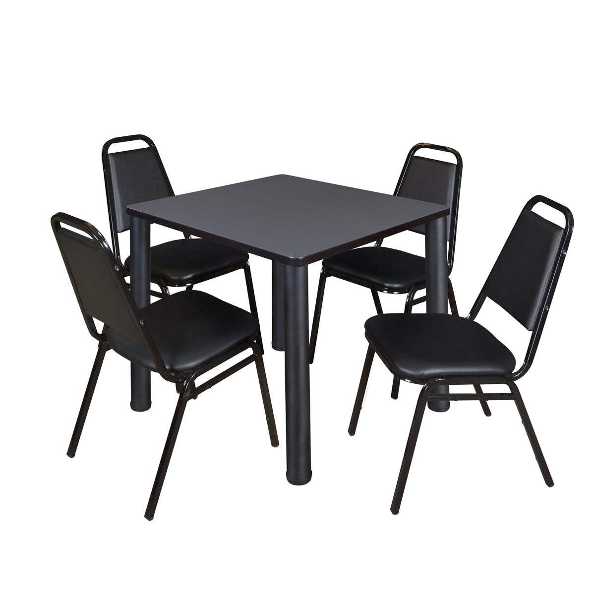 Kee Square Breakroom Table and Chair Package, Kee 30" Square Post-Leg Breakroom Table with 4 Restaurant Stack Chairs