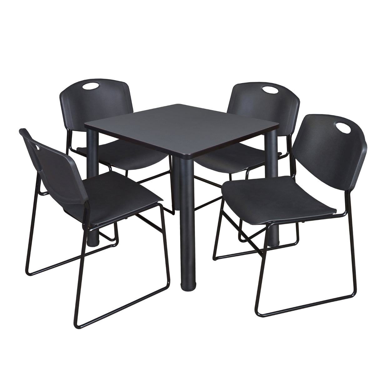 Kee Square Breakroom Table and Chair Package, Kee 30" Square Post-Leg Breakroom Table with 4 Zeng Stack Chairs