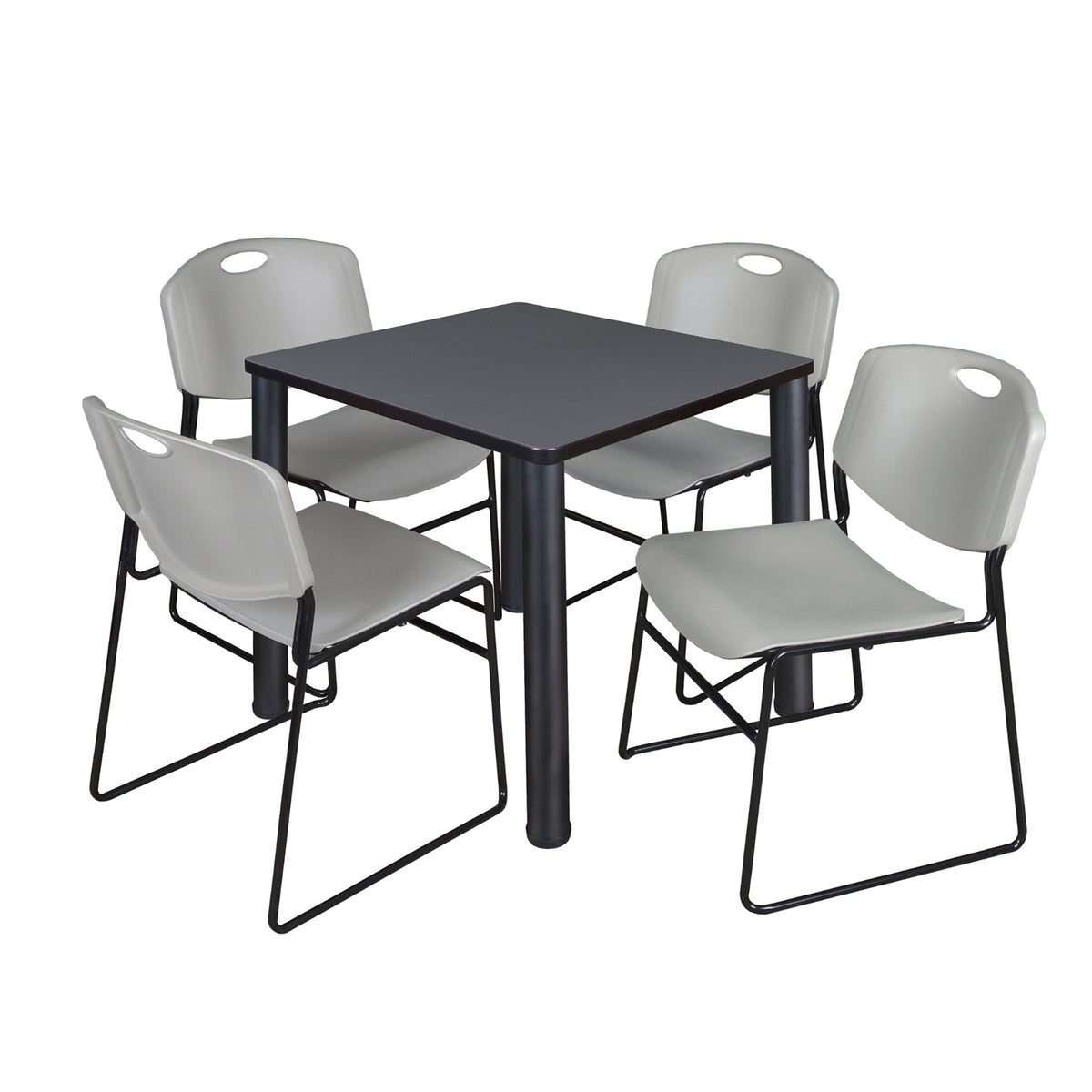 Kee Square Breakroom Table and Chair Package, Kee 30" Square Post-Leg Breakroom Table with 4 Zeng Stack Chairs