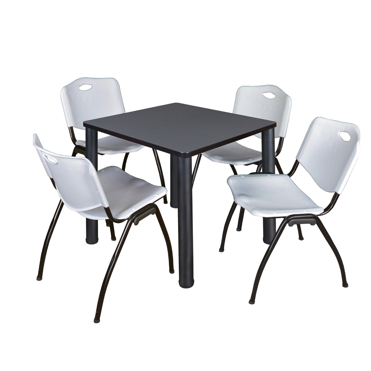 Kee Square Breakroom Table and Chair Package, Kee 30" Square Post-Leg Breakroom Table with 4 M Stack Chairs