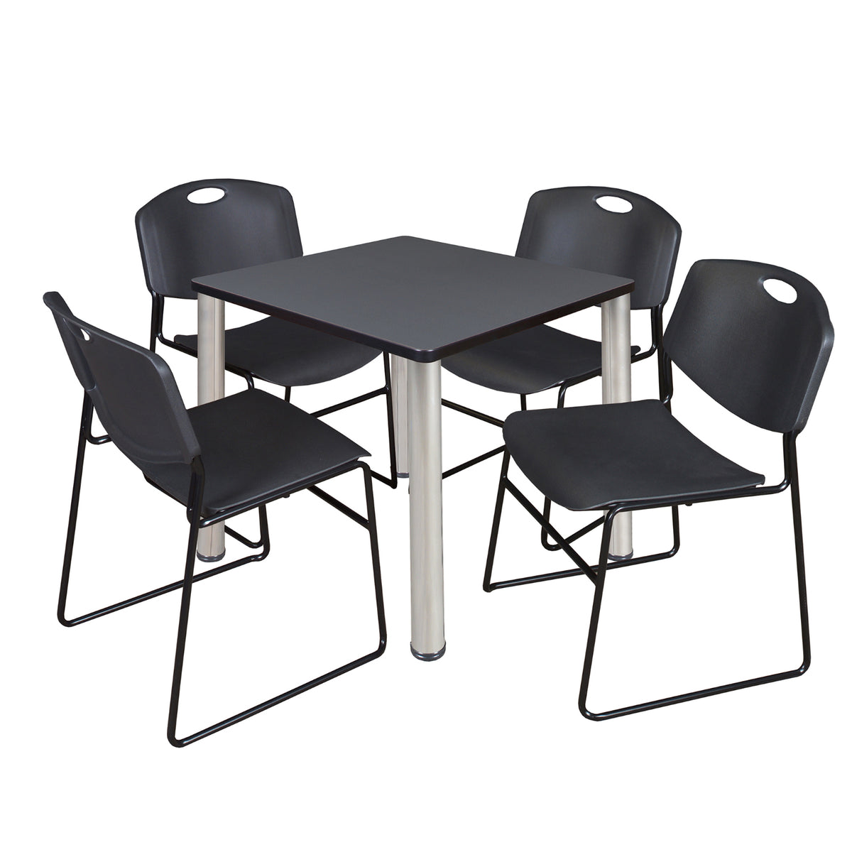 Kee Square Breakroom Table and Chair Package, Kee 30" Square Post-Leg Breakroom Table with 4 Zeng Stack Chairs