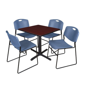 Cain Square Breakroom Table and Chair Package, Cain 30" Square X-Base Breakroom Table with 4 Zeng Stack Chairs