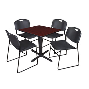 Cain Square Breakroom Table and Chair Package, Cain 30" Square X-Base Breakroom Table with 4 Zeng Stack Chairs