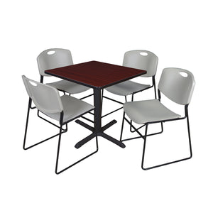 Cain Square Breakroom Table and Chair Package, Cain 30" Square X-Base Breakroom Table with 4 Zeng Stack Chairs