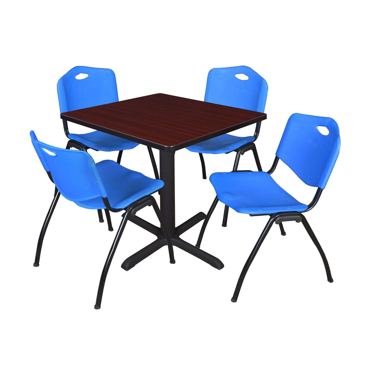 Cain Square Breakroom Table and Chair Package, Cain 30" Square X-Base Breakroom Table with 4 "M" Stack Chairs