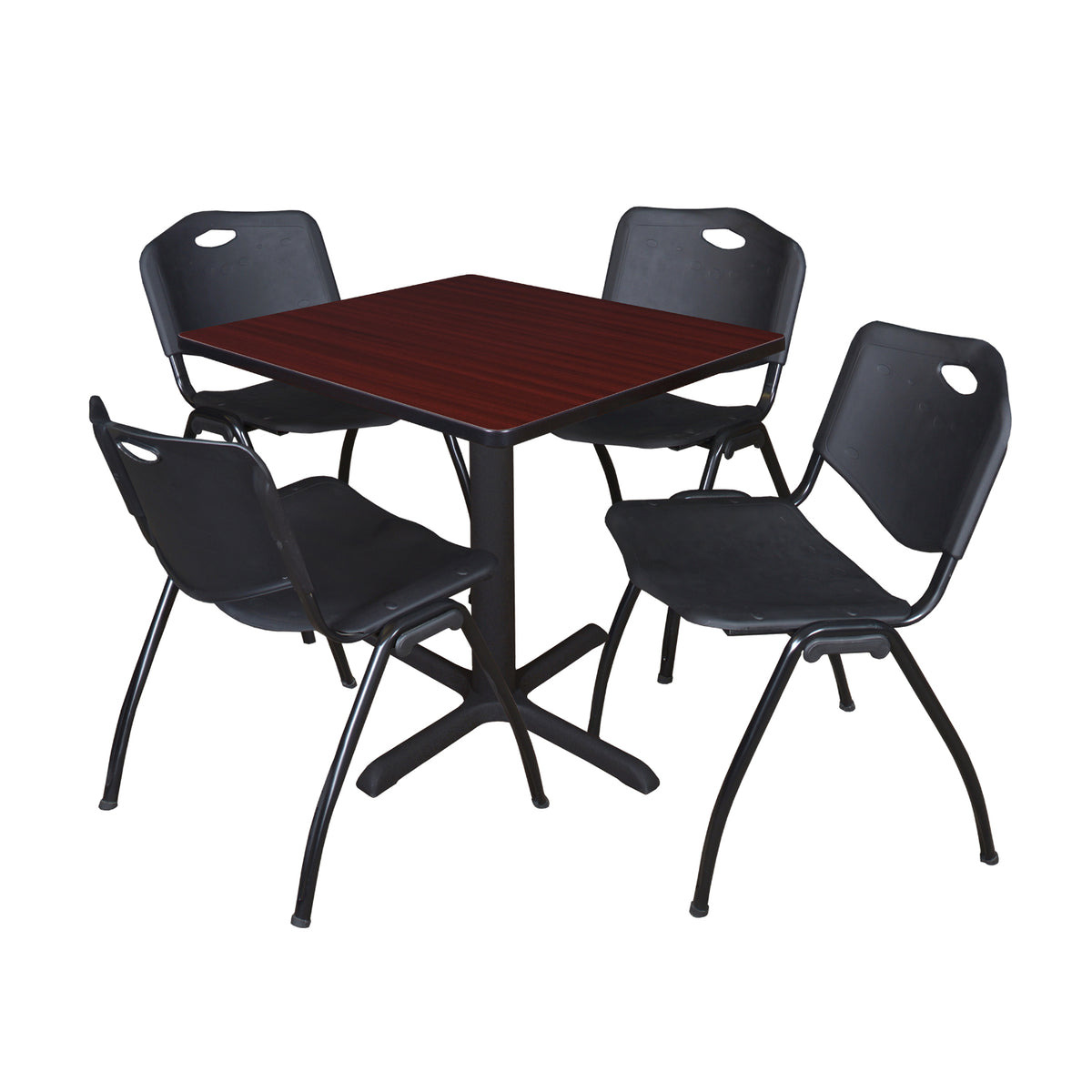 Cain Square Breakroom Table and Chair Package, Cain 30" Square X-Base Breakroom Table with 4 "M" Stack Chairs