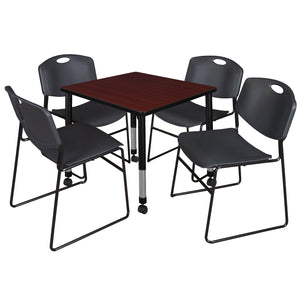 Kee Classroom Table and Chair Package, Kee 30" Square Mobile Adjustable Height Table with 4 Black Zeng Stack Chairs