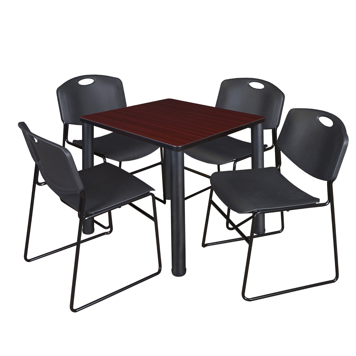 Kee Square Breakroom Table and Chair Package, Kee 30" Square Post-Leg Breakroom Table with 4 Zeng Stack Chairs