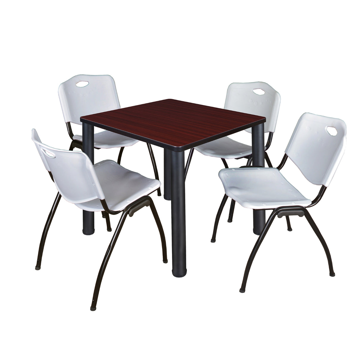 Kee Square Breakroom Table and Chair Package, Kee 30" Square Post-Leg Breakroom Table with 4 M Stack Chairs