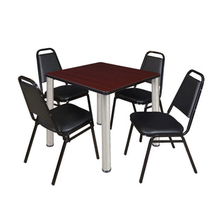 Kee Square Breakroom Table and Chair Package, Kee 30" Square Post-Leg Breakroom Table with 4 Restaurant Stack Chairs