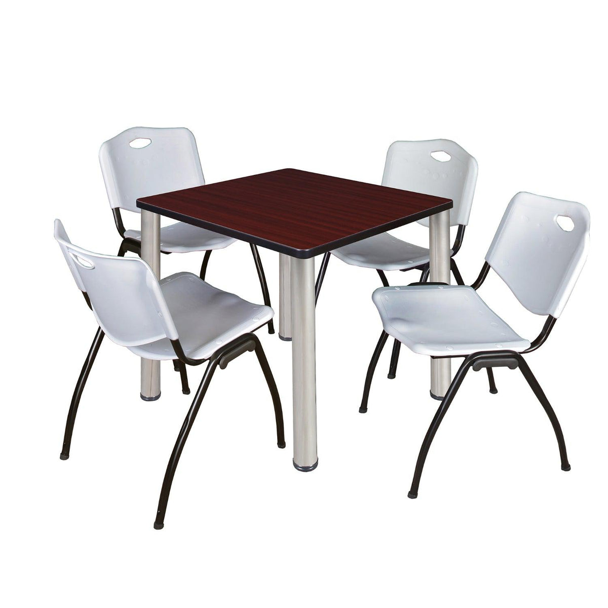 Kee Square Breakroom Table and Chair Package, Kee 30" Square Post-Leg Breakroom Table with 4 M Stack Chairs