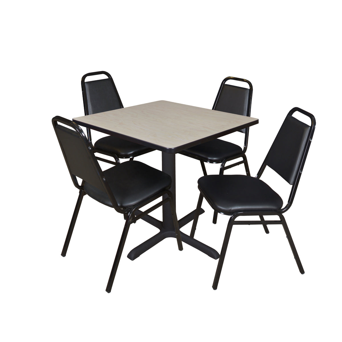 Cain Square Breakroom Table and Chair Package, Cain 30" Square X-Base Breakroom Table with 4 Restaurant Stack Chairs