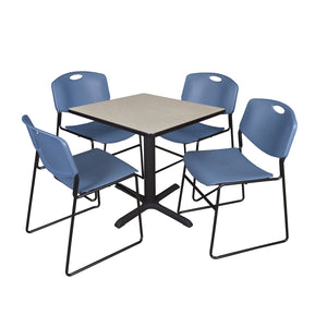 Cain Square Breakroom Table and Chair Package, Cain 30" Square X-Base Breakroom Table with 4 Zeng Stack Chairs