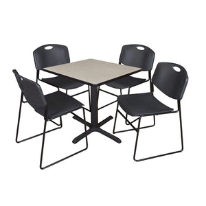 Cain Square Breakroom Table and Chair Package, Cain 30" Square X-Base Breakroom Table with 4 Zeng Stack Chairs