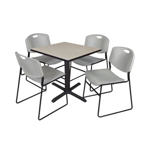 Cain Square Breakroom Table and Chair Package, Cain 30" Square X-Base Breakroom Table with 4 Zeng Stack Chairs