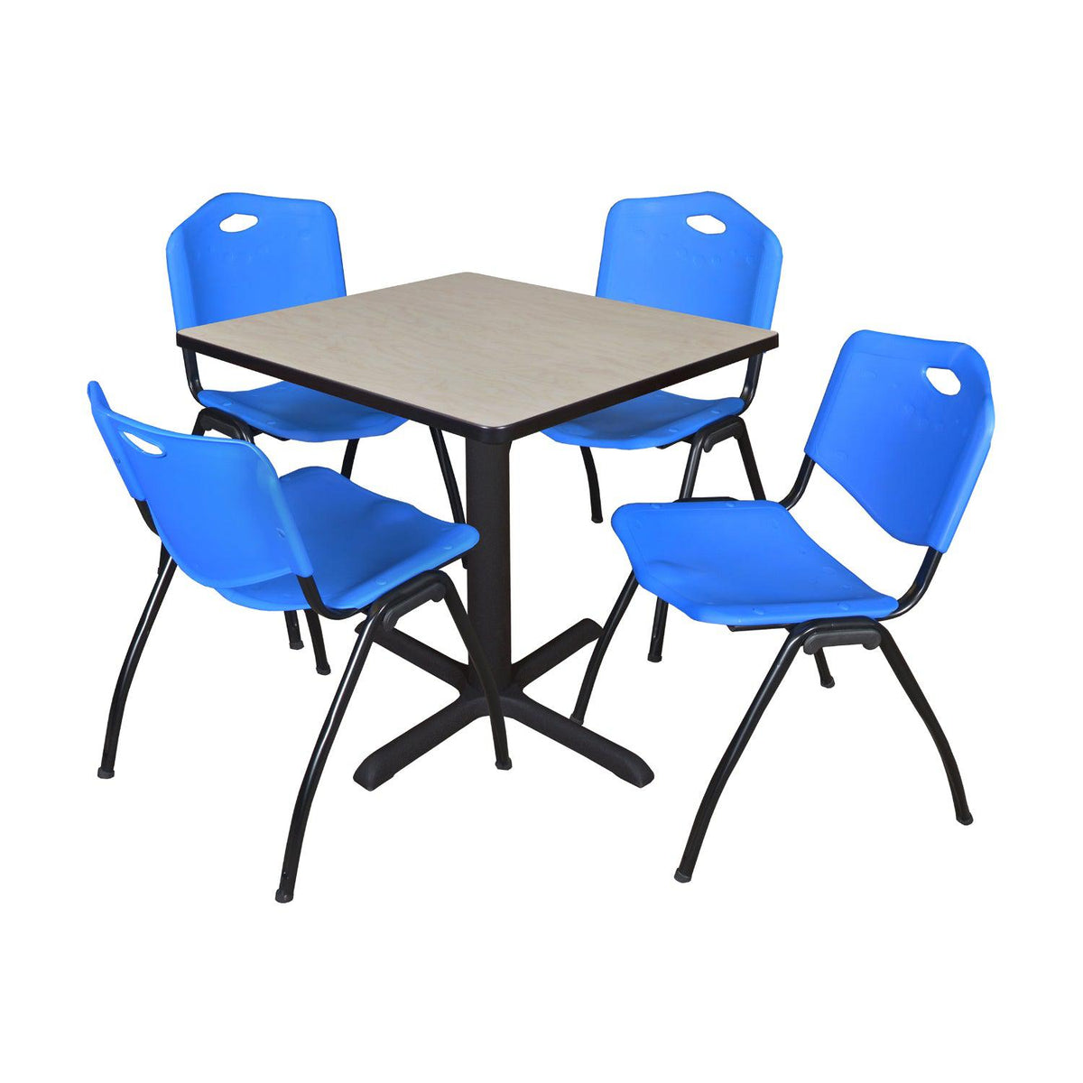 Cain Square Breakroom Table and Chair Package, Cain 30" Square X-Base Breakroom Table with 4 "M" Stack Chairs