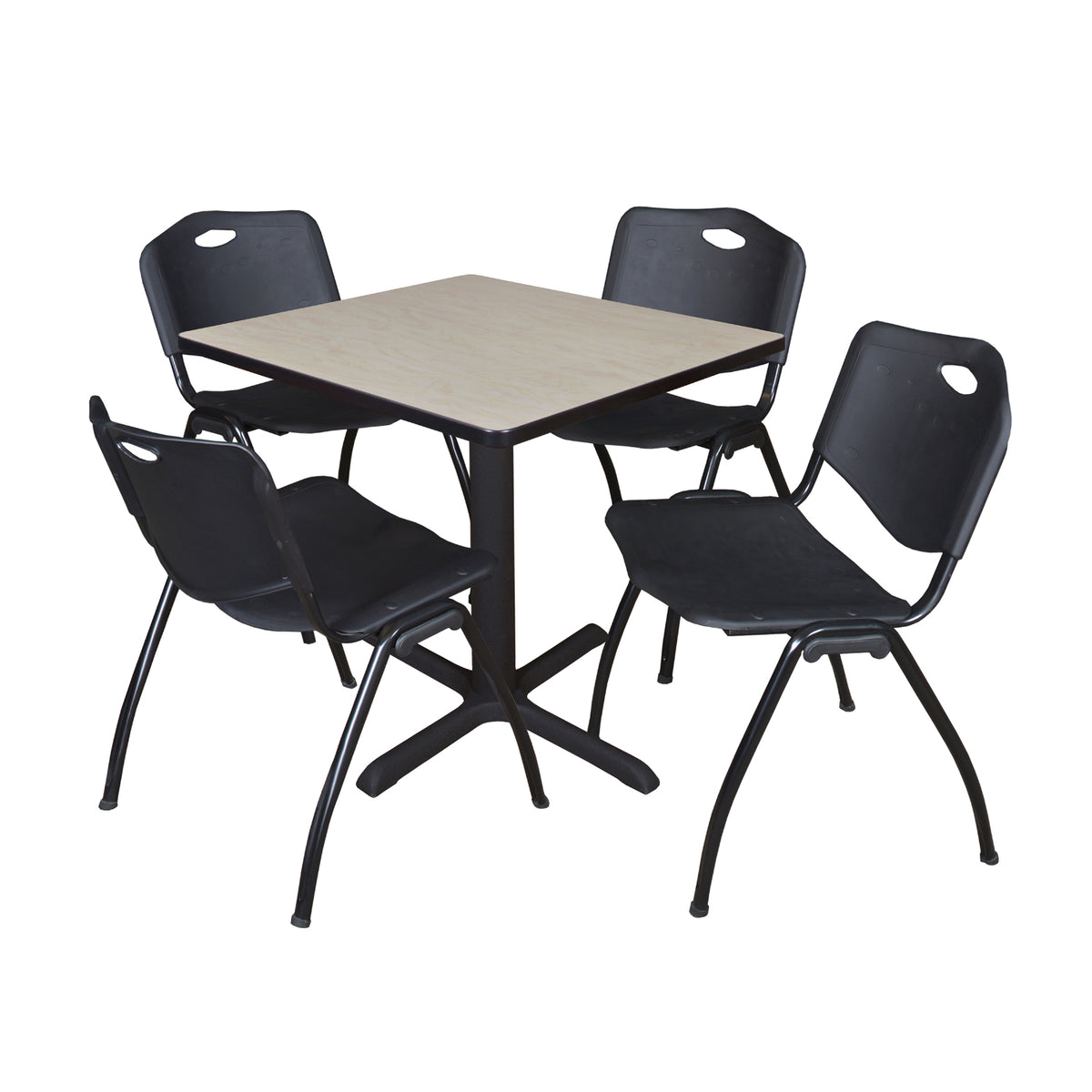 Cain Square Breakroom Table and Chair Package, Cain 30" Square X-Base Breakroom Table with 4 "M" Stack Chairs