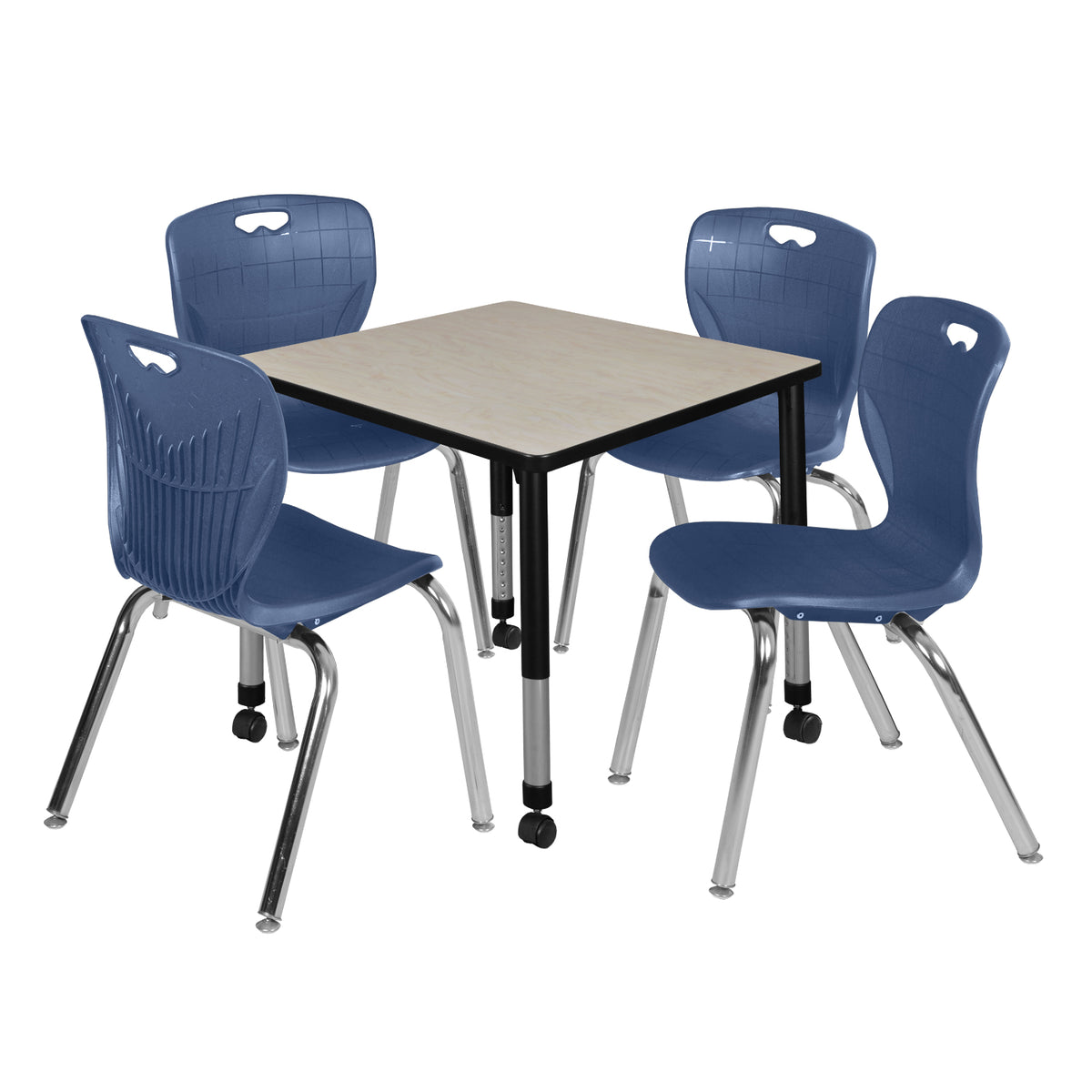 Kee Classroom Table and Chair Package, Kee 30" Square Mobile Adjustable Height Table with 4 Andy 18" Stack Chairs