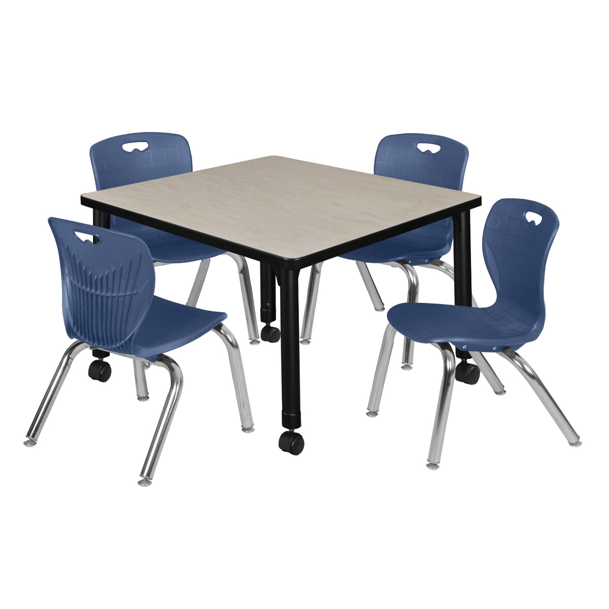 Kee Classroom Table and Chair Package, Kee 30" Square Mobile Adjustable Height Table with 4 Andy 12" Stack Chairs