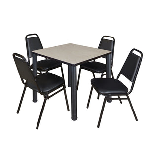 Kee Square Breakroom Table and Chair Package, Kee 30" Square Post-Leg Breakroom Table with 4 Restaurant Stack Chairs