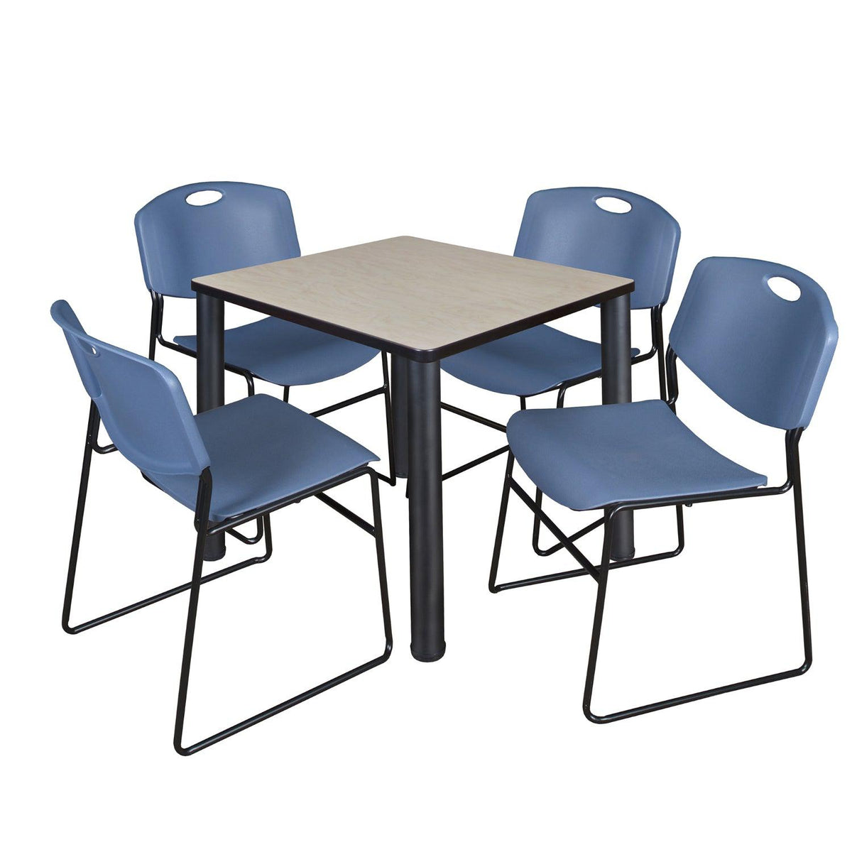 Kee Square Breakroom Table and Chair Package, Kee 30" Square Post-Leg Breakroom Table with 4 Zeng Stack Chairs