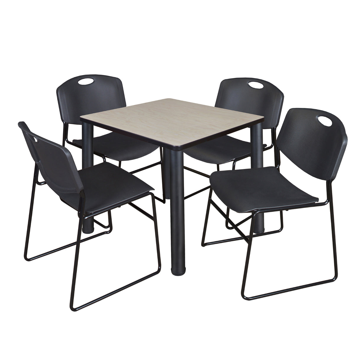 Kee Square Breakroom Table and Chair Package, Kee 30" Square Post-Leg Breakroom Table with 4 Zeng Stack Chairs
